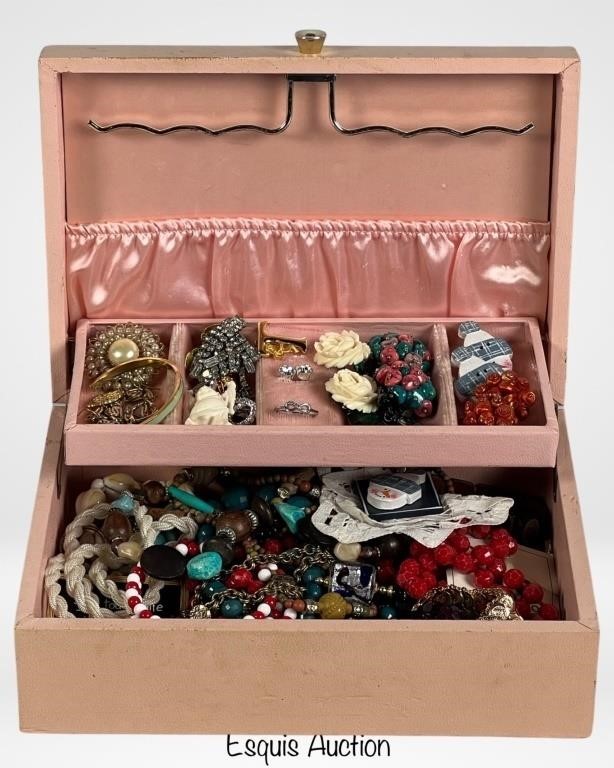 Vintage Jewelry Box with Vintage Costume Jewelry