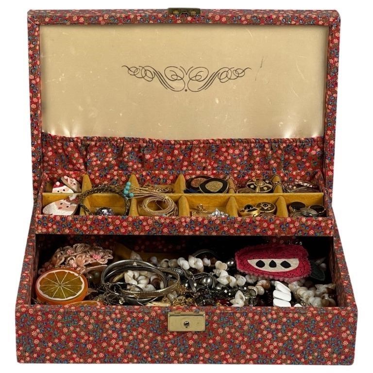 Vintage Jewelry Box with Vintage Costume Jewelry