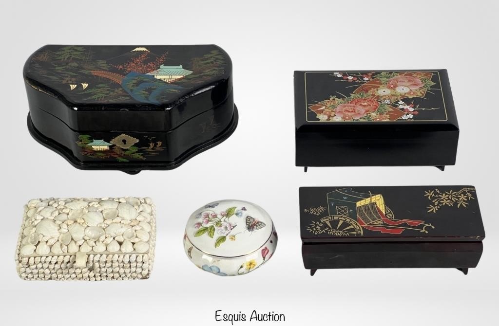 Vintage apanese Lacquerware Jewelry Music Boxes &