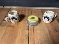 German cups and glass powder jar