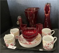 Swung Glass Vase, Red Glassware Seasonal Printed.