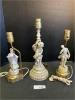 3 Ceramic Figural Lamp Bases.