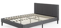 Upholstered King Sized Platform Bed in Dark Grey,