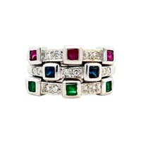 $3k Sapphire, Emerald, Ruby & Diamond Ring 18k WG
