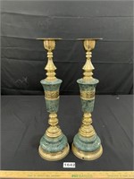 Large Marble & Brass Candle Pillars