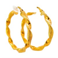 Designer 18k Gold 1" Twist Hoop Earrings