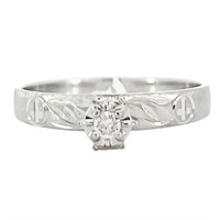 Etched Diamond Solitaire Band Ring 10k WG