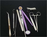 Group of hobby/crafting tools, pics, tweezers and