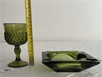 Green Ash Tray and Glass