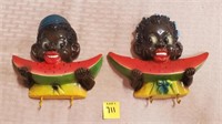 (2) 1949 Black Americana Chalkware Watermelon
