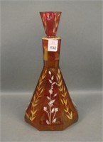 Bohemian Cranberry Floral Decorated Decanter