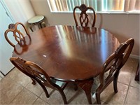 WOOD DINING TABLE & FOUR DINING CHAIRS (FLORAL,