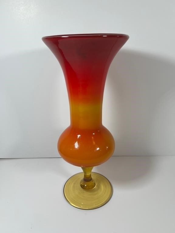 RED/ORANGE AMBRE' GLASS VASE