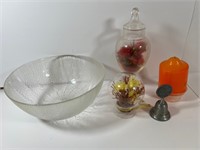 ASSORTED DÉCOR, BOWL, CANDLE, BELL, ETC