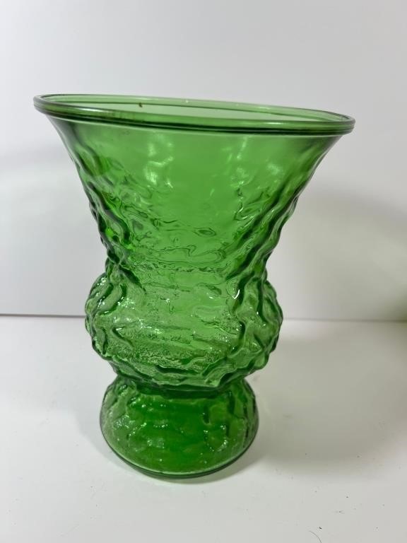 GREEN GLASS VASE (HALLMARKED, SEE PHOTO)
