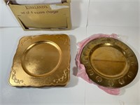 GOLD TONE CHARGERS (4) ORNATE SQUARE (4) SHELL