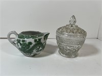 ASSORTED - HALLMARKED CREAMER, ETCHED GLASS CANDY