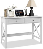 White Computer Desk with 2 Drawers, Modern Makeup
