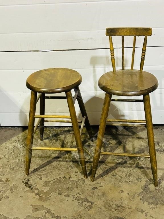 2 vintage short  wood stools