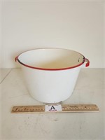 Vintage Red and White Enamelware Stock Soup Pot
