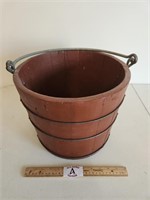 Solid Vintage Wood Bucket with Heavy Duty Metal