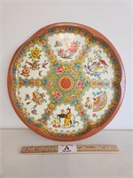 Vintage Round Asian Tin Metal Tray Made In