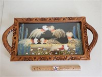 Vintage Mexican Folk Art Tray With Feathered Foul