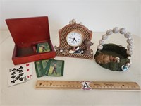 Golf Lot:  Vintage Wooden Box with Golf Playing