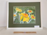 Hand Painted Yellow Flowers On Canvas With White