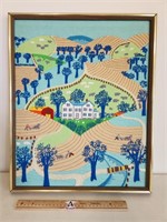 Vintage Large Embroidered Landscape with Wood and