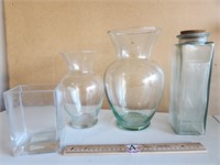 Four Glass Containers.  One  of which is a Pasta