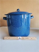 Large Blue Speckled Enamel Stock Pot with Lid