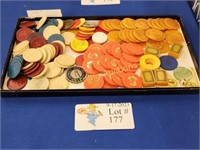 ASSORTMENT OF GAME TOKENS AND DRINK TOKENS