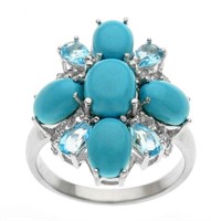 Silver Sonora Beauty Turquoise & Topaz Ring-SZ 6