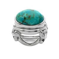 Sterling Silver Oval Turquoise East-West Ring-SZ