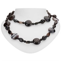 Tuxedo Agate & Black Onyx Sterling 36" Necklace