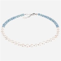Blue Opal & Freshwater Pearl Silver Necklace