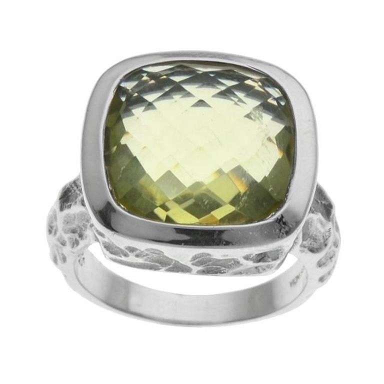 Silver 6.88ctw Ouro Verde Hammered Ring-SZ 9