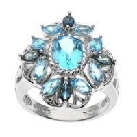 Silver 3.14ctw Blue Topaz Flower Ring-SZ 9