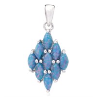 Sterling Silver Syn Opal Marquise Cluster Pendant