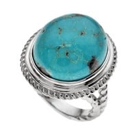 Silver Oval Turquoise Rope Textured Ring-SZ 9