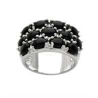Sterling Silver Black Onyx Wide Band Ring-SZ 7