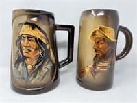 2 Art Pottery Handled Mugs Signed Rick Wisecarver,