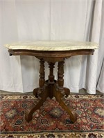 Victorian Turtle Top Marble Top Table, 29.5"H,