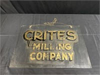 Reverse Painted Glass Hanging Window Sign, "Crites