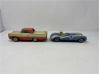 2 Tin Lithographed Friction Toy Cars,