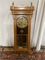 Antique Oak Case Wall Clock with Key &