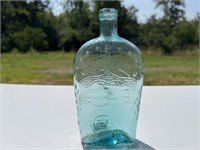 Aqua Union Flask, Clasp Hands, Old Rye One Side,