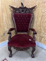 Monumental Carved Chair, 84"H 43"W Seat Height 26"