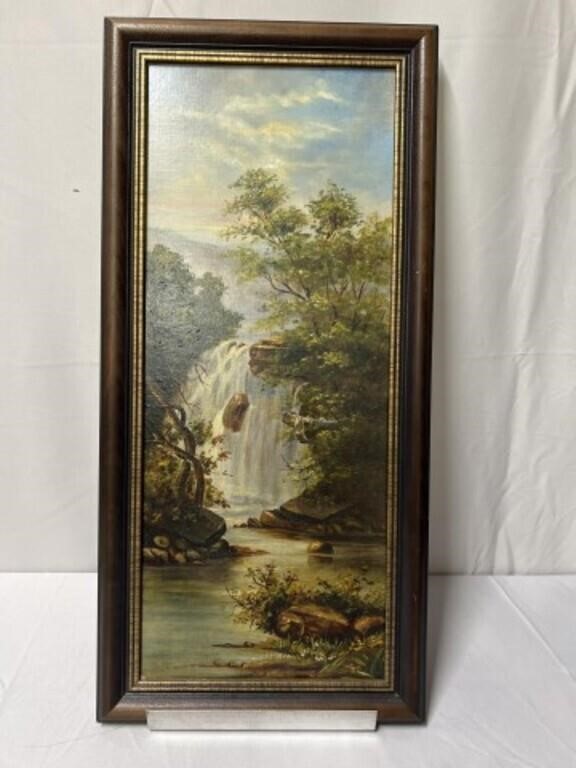 Framed Oil on Canvas of a Waterfall Scene, Frame